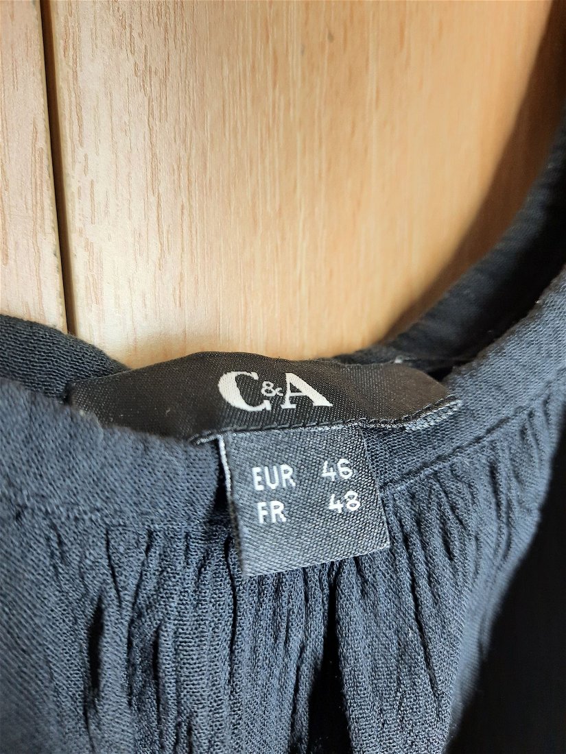 Bluză vaporoasă damă, "C&A", neagră, cu mânecă scurtă și umeri goi, Mărimea L