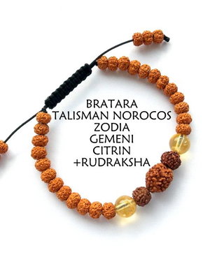 Bratara Zodia GEMENI*Talisman Norocos*Citrin+Rudraksha