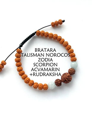 Bratara Zodia SCORPION*Talisman Norocos*Acvamarin+Rudraksha