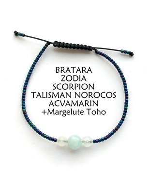 Bratara Zodia SCORPION*Talisman Norocos*Acvamarin*Toho