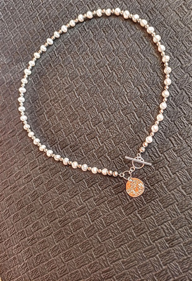 Colier argint perle naturale de cultura charm argint toggle argint inchidere frontala minimalist clasic romantic cadou - transpost gratuit