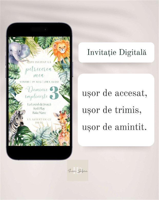 Invitație digitală jungla aniversare sau zi de nastere