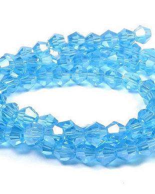 Cristale din sticla, biconice, 4 mm, transparente, lucioase, aquamarin-C19