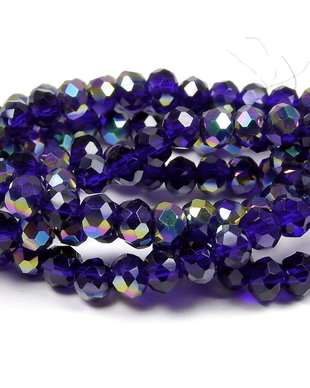 Cristale din sticla, rondelle, 4x3 mm, AB, albastre-Q08