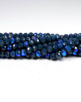 Cristale din sticla, rondelle, 4x3 mm, opace, AB, bleumarin-L22