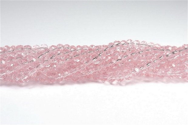 Cristale din sticla, rondelle, 4x3 mm, transparente, roz-D22