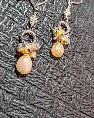 Cercei argint opal de foc etiopian candelabru brioleta boho chic trendy - Transport gratuit