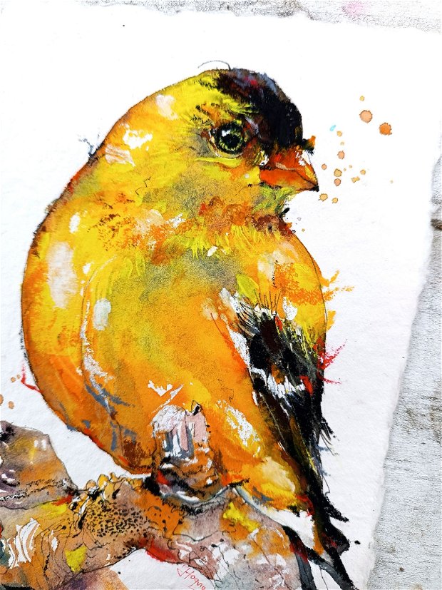 Tablou cu Păpădie - BIRD of The Sun - Birds Collection - Pictura Originală în Acuarelă