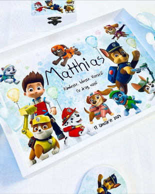 Set aniversar personalizat 1 anisor - Patrula Catelusilor - Tavita mot si accesorii