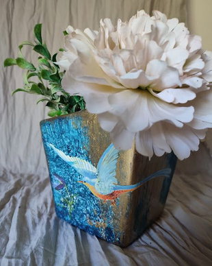 Vas ceramic decorat-masca ghiveci-unicat