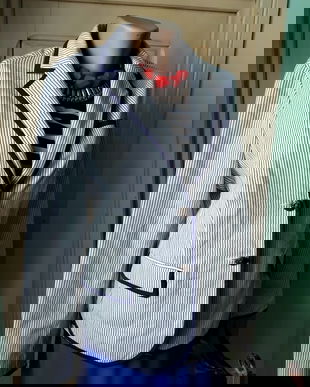 Sacou navy style, bumbac, alb bleumarin