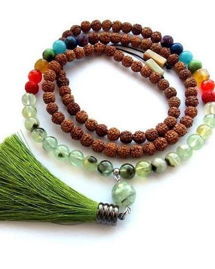 Colier Mala 108+1*Prehnit+Rudraksha+Amaonit+7Chakre*Meditatie si rugaciune