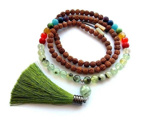 Colier Mala 108+1*Prehnit+Rudraksha+Amaonit+7Chakre*Meditatie si rugaciune