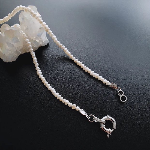 Colier perle naturale si argint rodiat | Solace |