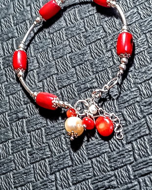 Bratara argint coral perle naturale de cultura boho chic trendy - Transport gratuit