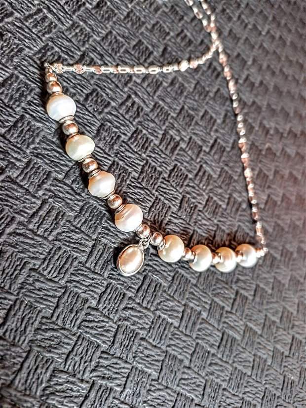 Colier argint perle naturale de cultura charm medalion lant argint trendy clasic - Transport gratuit