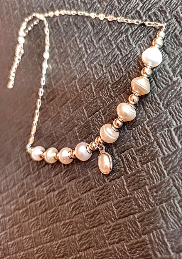 Colier argint perle naturale de cultura charm medalion lant argint trendy clasic - Transport gratuit