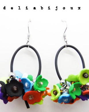 Cercei handmade statement unicat -flori - foamiran (cod1019)