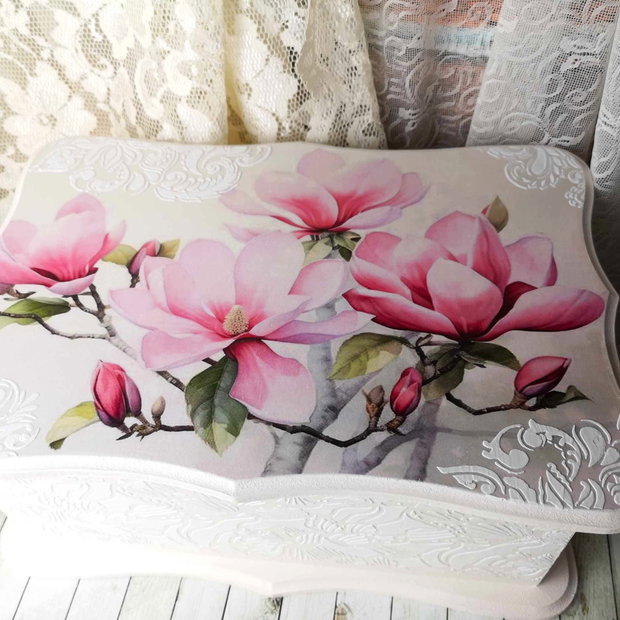Set pentru gatit mireasa( cufar, perie si oglinda) - tema magnolii roz
