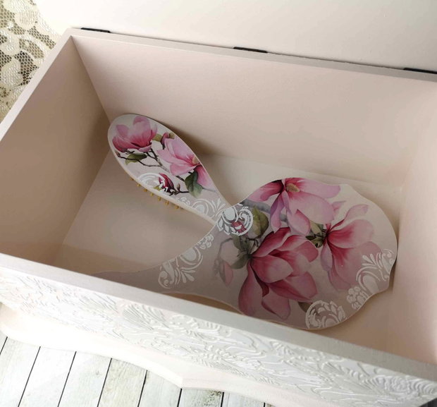 Set pentru gatit mireasa( cufar, perie si oglinda) - tema magnolii roz