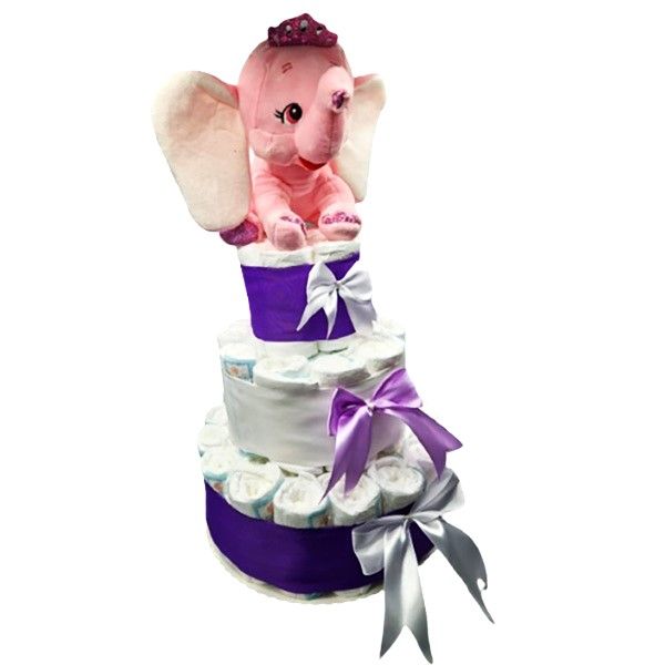 Tort pampers, MCF, Tort Personalizat pentru Baby Shower, elefant , 60 piese, mov