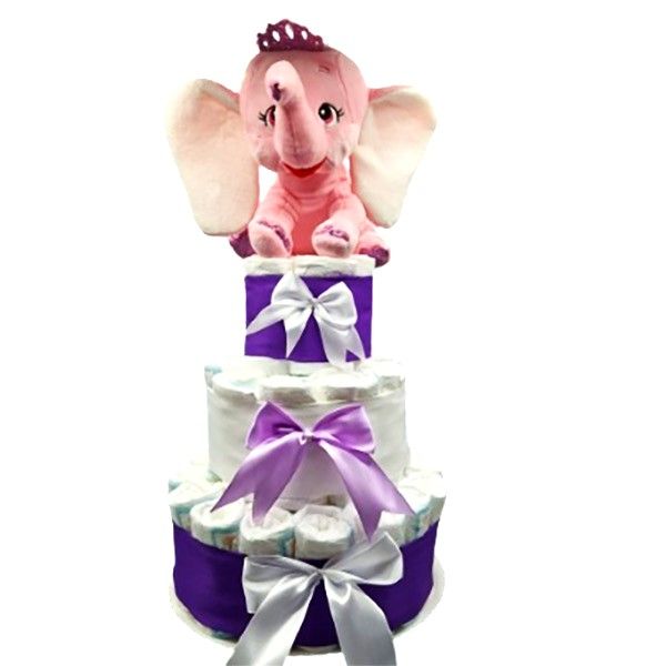 Tort pampers, MCF, Tort Personalizat pentru Baby Shower, elefant , 60 piese, mov