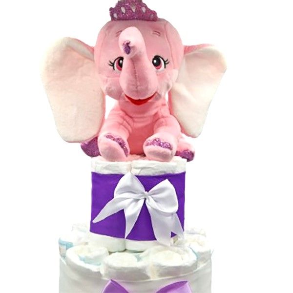 Tort pampers, MCF, Tort Personalizat pentru Baby Shower, elefant , 60 piese, mov