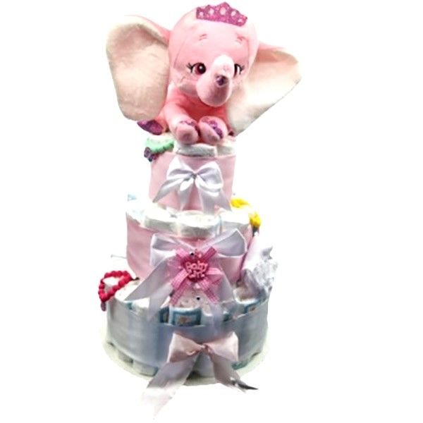 Tort pampers, MCF, Tort Personalizat pentru Baby Shower, elefant , 60 piese, roz