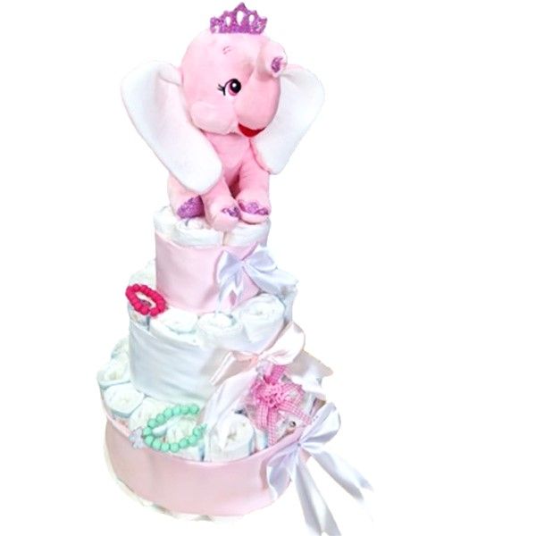 Tort pampers, MCF, Tort Personalizat pentru Baby Shower, elefant , 60 piese, roz