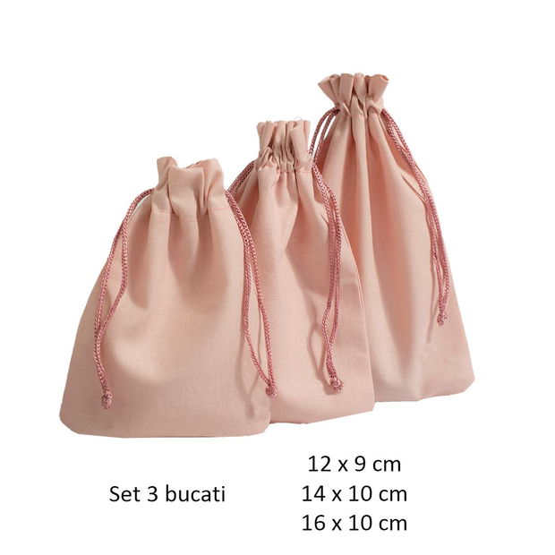 Set 3 pungute  din bumbac natural  100%,  PC-166