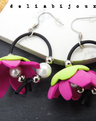 Cercei handmade statement unicat -flori - foamiran (cod1020)