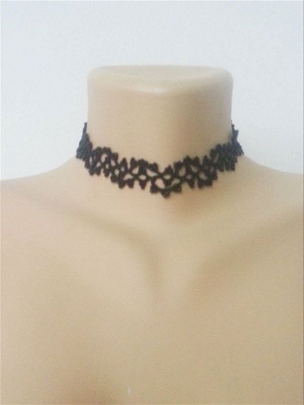 Choker negru din dantela frivolite, choker elegant