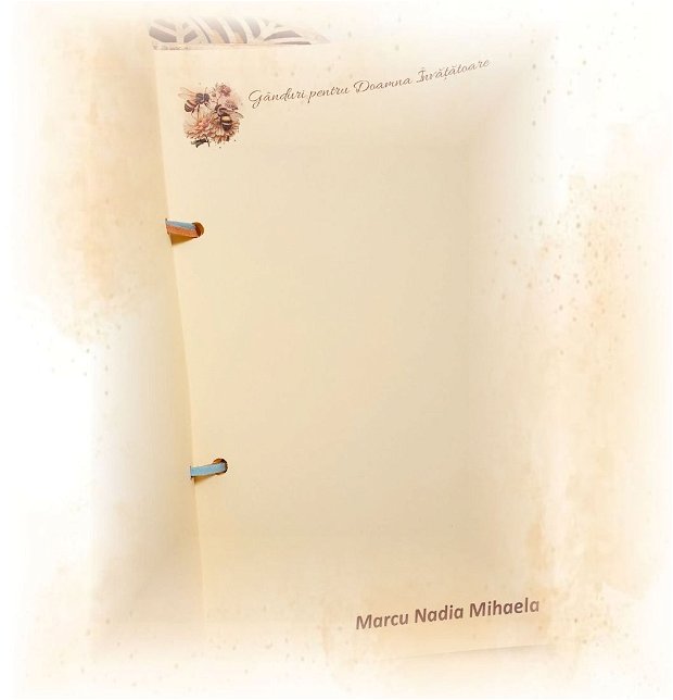 Agenda / album / jurnal personalizat pentru doamna invatatoare / educatoare / diriginta / profesoara, "Cartea cu ganduri", albinute