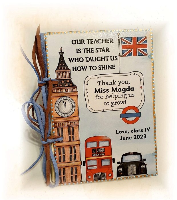 Agenda / album / jurnal personalizat pentru doamna invatatoare / educatoare / diriginta / profesoara, "Cartea cu ganduri", Limba engleza