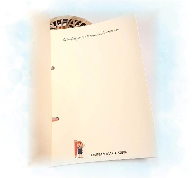 Agenda / album / jurnal personalizat pentru doamna invatatoare / educatoare / diriginta / profesoara, "Cartea cu ganduri", albinute
