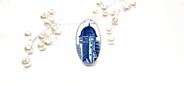 Inel din argint si fragment de portelan "Tower"