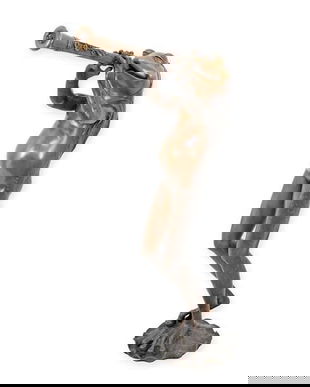 Broasca cu flaut-statueta din bronz