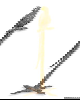 Papagal pe o creanga-statueta din bronz