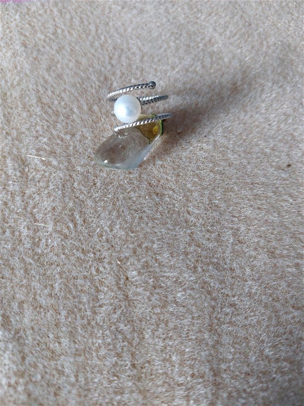 inel argint 925 cu perla alba tip spirala
