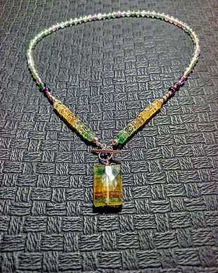 Colier argint fluorit curcubeu inchidere frontala heishi medalion boho chic trendy - Transport gratuit