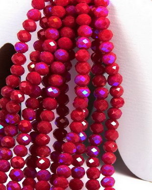 Cristale din sticla, rondelle, 4x3 mm, opace, AB, rosu inchis-L04
