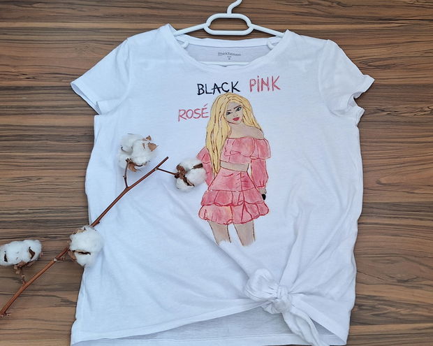 Tricou pictat  Black Pink-Rose