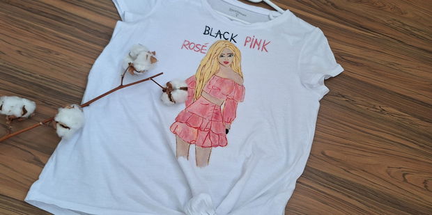 Tricou pictat  Black Pink-Rose