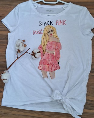 Tricou pictat  Black Pink-Rose