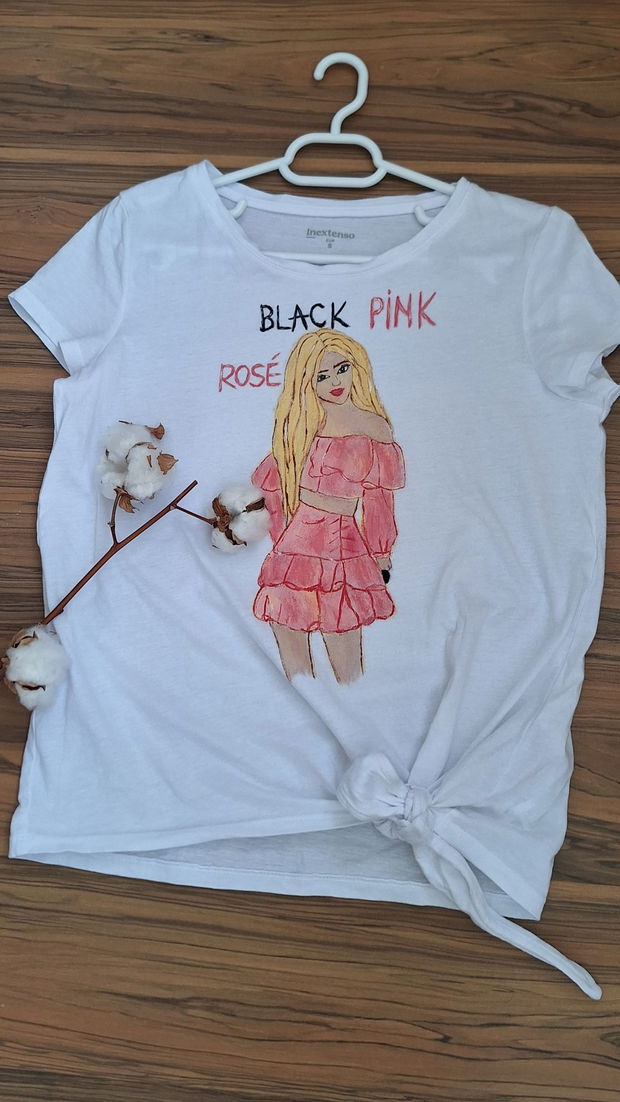 Tricou pictat  Black Pink-Rose