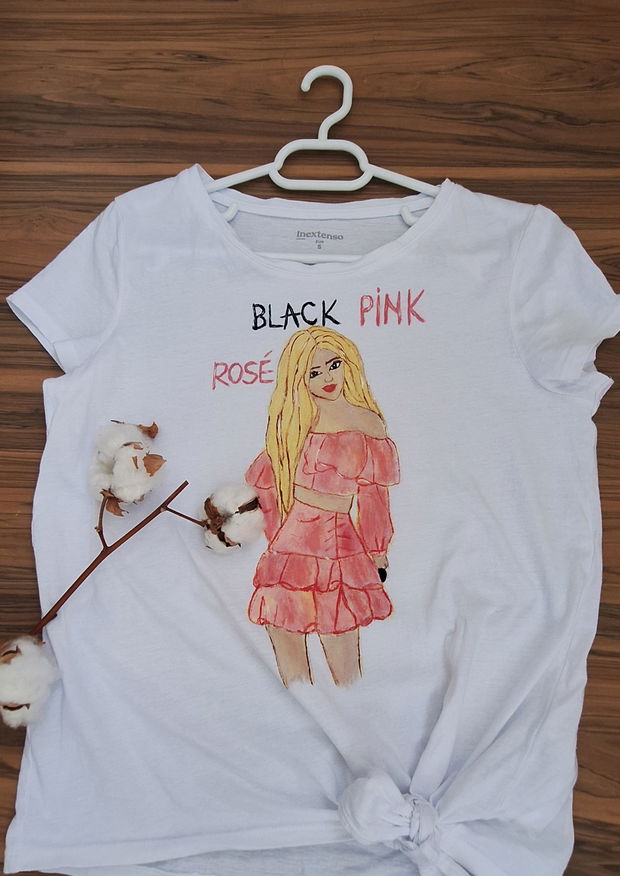 Tricou pictat  Black Pink-Rose