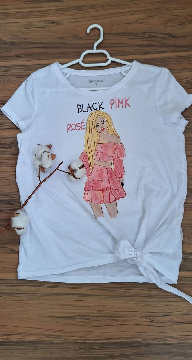 Tricou pictat  Black Pink-Rose