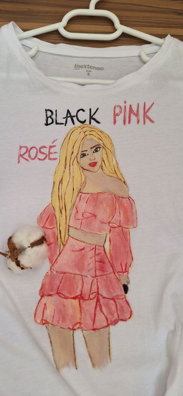 Tricou pictat  Black Pink-Rose