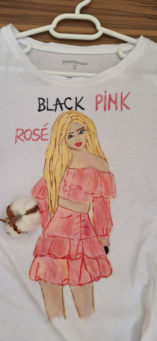 Tricou pictat  Black Pink-Rose