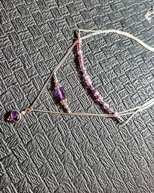 Colier X3 argint ametist charm lant argint tub heishi minimalist boho chic trendy - Transport gratuit